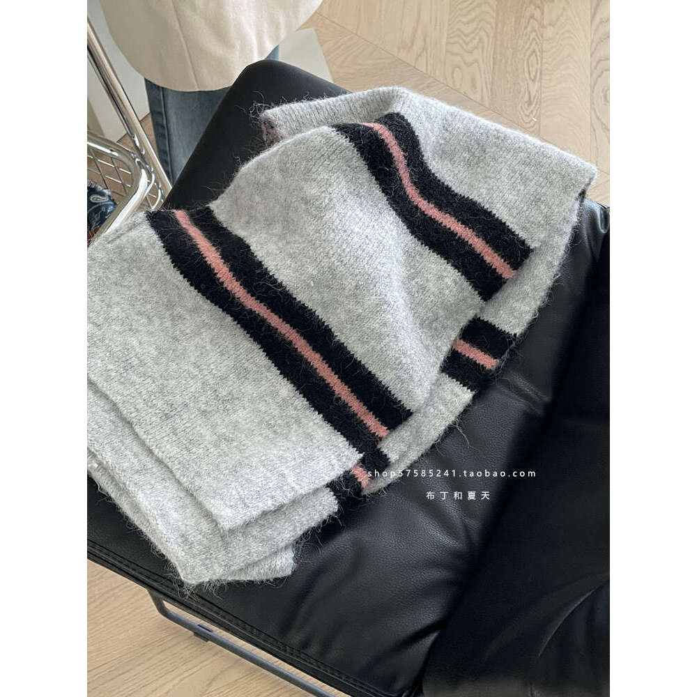 Korean Boutique Same Color-Block College Style Striped Scarf Women Soft Warm Woolen Neck Warmer with Wool for Winter
