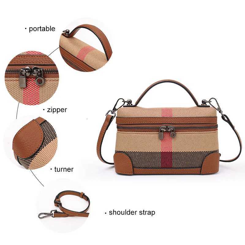 Aidrani New womens shoulder crossbody mini bag plaid small square bag made of canvas and cowhide materialT251028