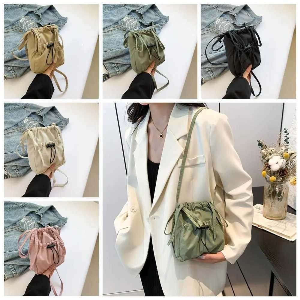 Cute Korean Style Drawstring Canvas Bag Purse Solid Color Nylon Shoulder Bag Wallet Crossbody Bag Mobile Phone Bag OutdoorW251028
