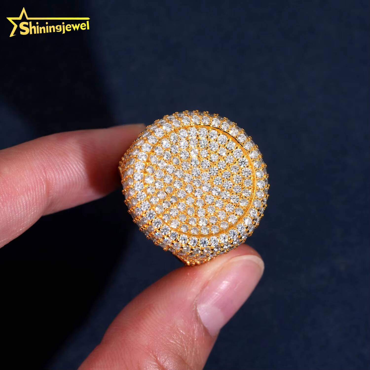 Source Factory Pass Diamond Tester Hip Hop Jewelry 925 Silver Fully Iced Bubble Edge Round Diamond Moissanite Men Ring