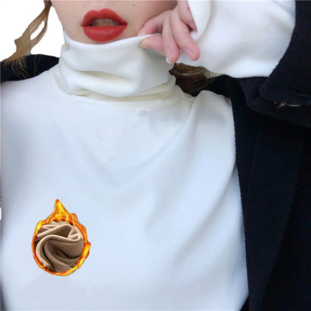 1pcs Women Autumn Winter Thickening Warm Longsleeved Tshirt Pile Collar Thermal Underwear Fashion High Collar Slim Thermal Top 251027