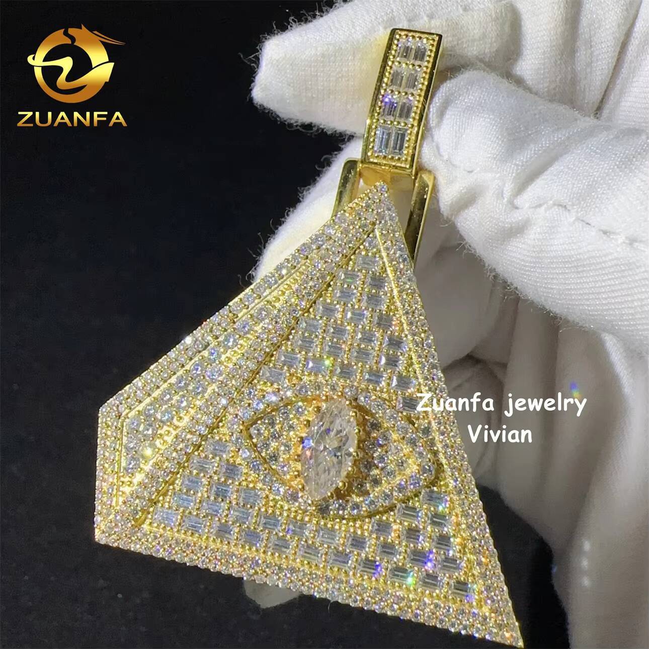 New Ladder Sterling Silver 925 Vvs Moissanite Hip Hop Evil Eyes Pyramid Pendant Fashion Brand Sweater Chain for Men and Women