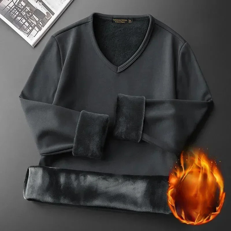 Winter Mens Longsleeved Thermal Underwear Plus Velvet Padded Tshirt Round Neck Slim Bottoming Shirt Mens Underwear 251027