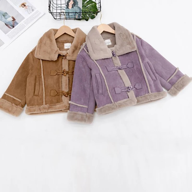 Fashion Teen Girls Lambswool Jackets 2025 Winter Kids Vintage Loose Thickened Deer Skin Velvet Fur Coats Childrens Clothing 251027