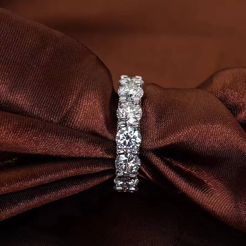 925 Sterling SIlver Pave Setting Eternity Moissanite Wedding Engagement Eternity Band Ring for Men Women