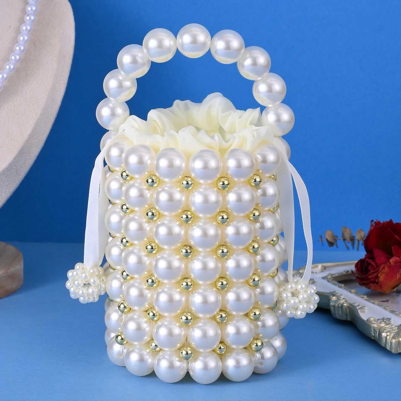 fAshion party women and mini handmade shoulder crossbody bag beaded handbag cluTCh purse pearl bucket bag H251027