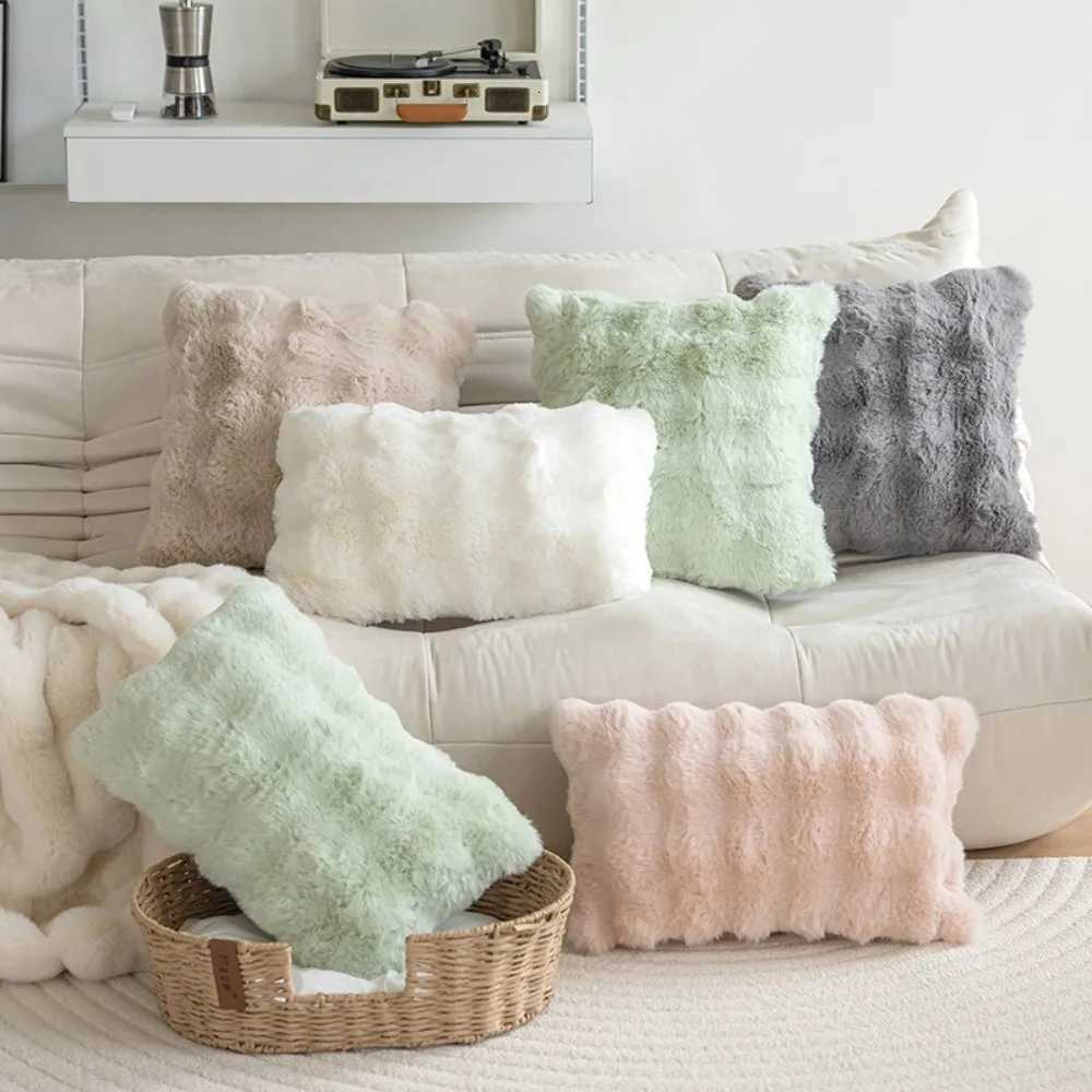 Pillow Case Simple Imitation Rabbit Hair Cushion Cover Warm Soft Case Bubble Velvet Throw Cover Home Decor C251028