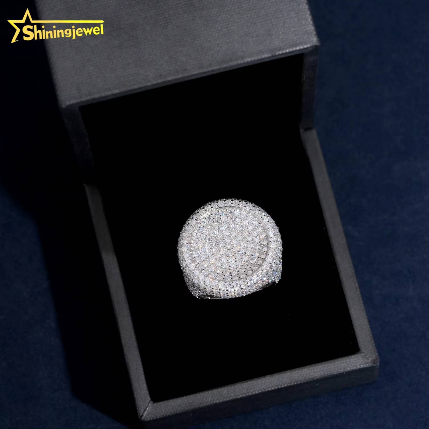 Source Factory Pass Diamond Tester Hip Hop Jewelry 925 Silver Fully Iced Bubble Edge Round Diamond Moissanite Men Ring
