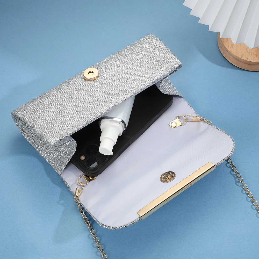 Shiny Metal Patch Decorated Envelope Clutch Bag with Wrinkles Texture for Party Bridal Wedding Evening Handbag H251027