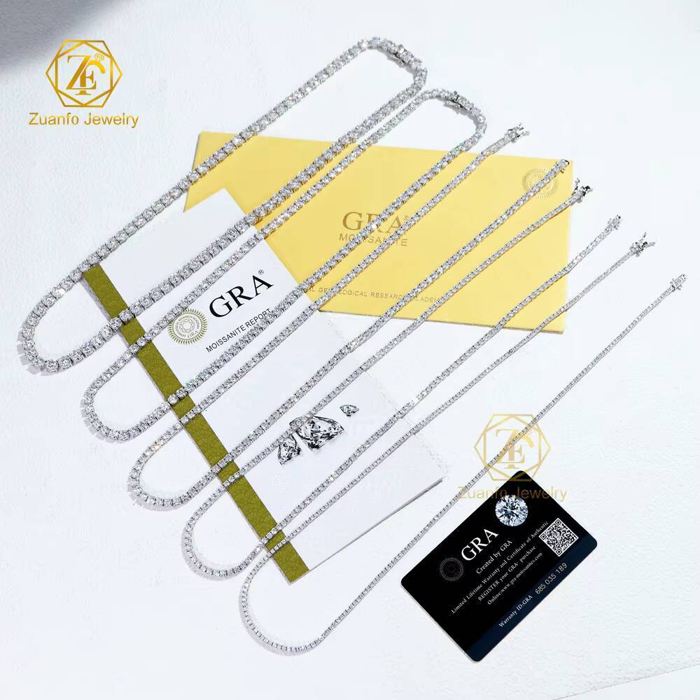 Hot Sale Hip Hop Iced Moissanite Tennis Necklace Fashion Diamond S925 Silver 2MM5MM VVS Elegant 3MM Chain