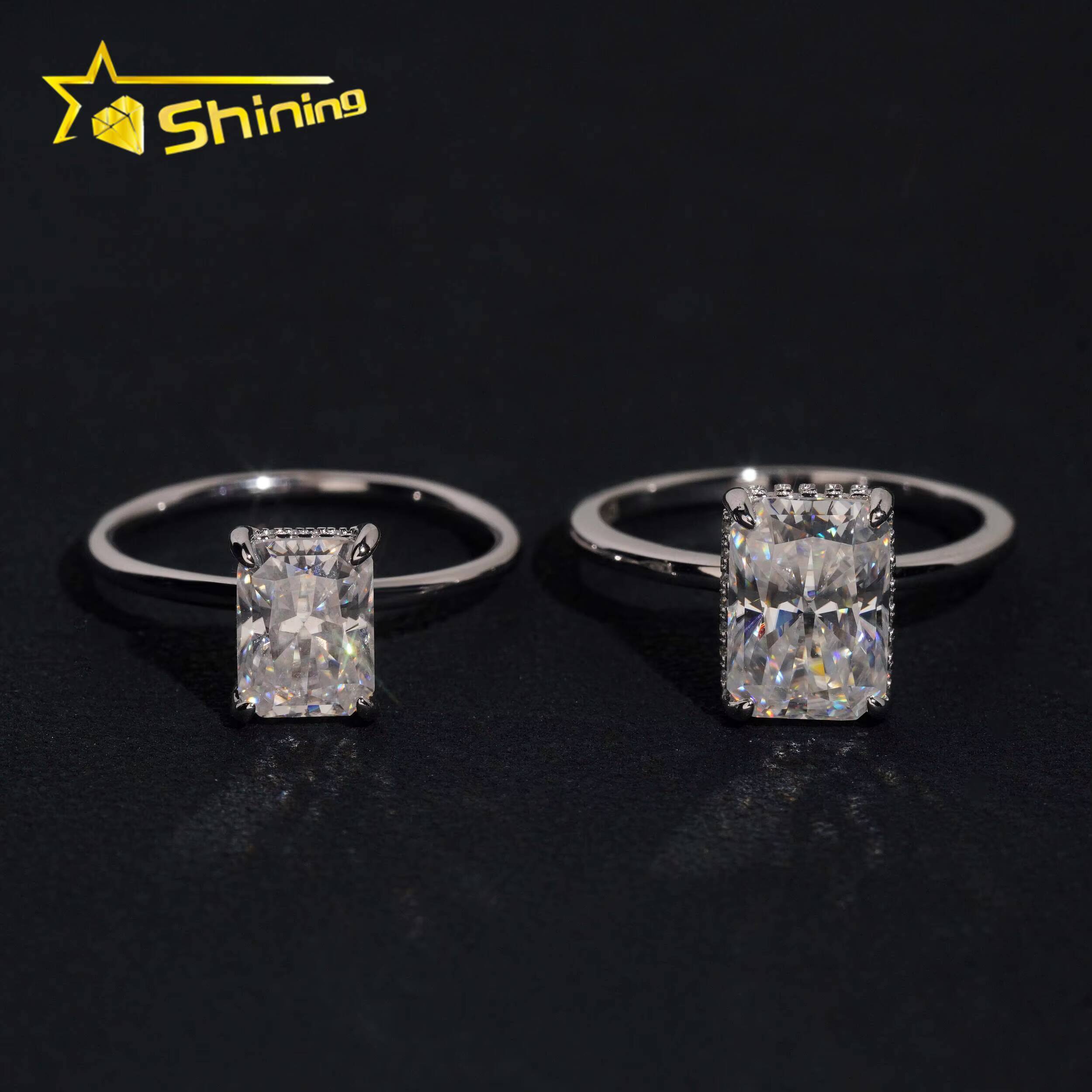 New Customized Moissanite Engagement Ring for Women 925 Sterling Silver 3CT Radiant Cut Moissanite Diamond Ring