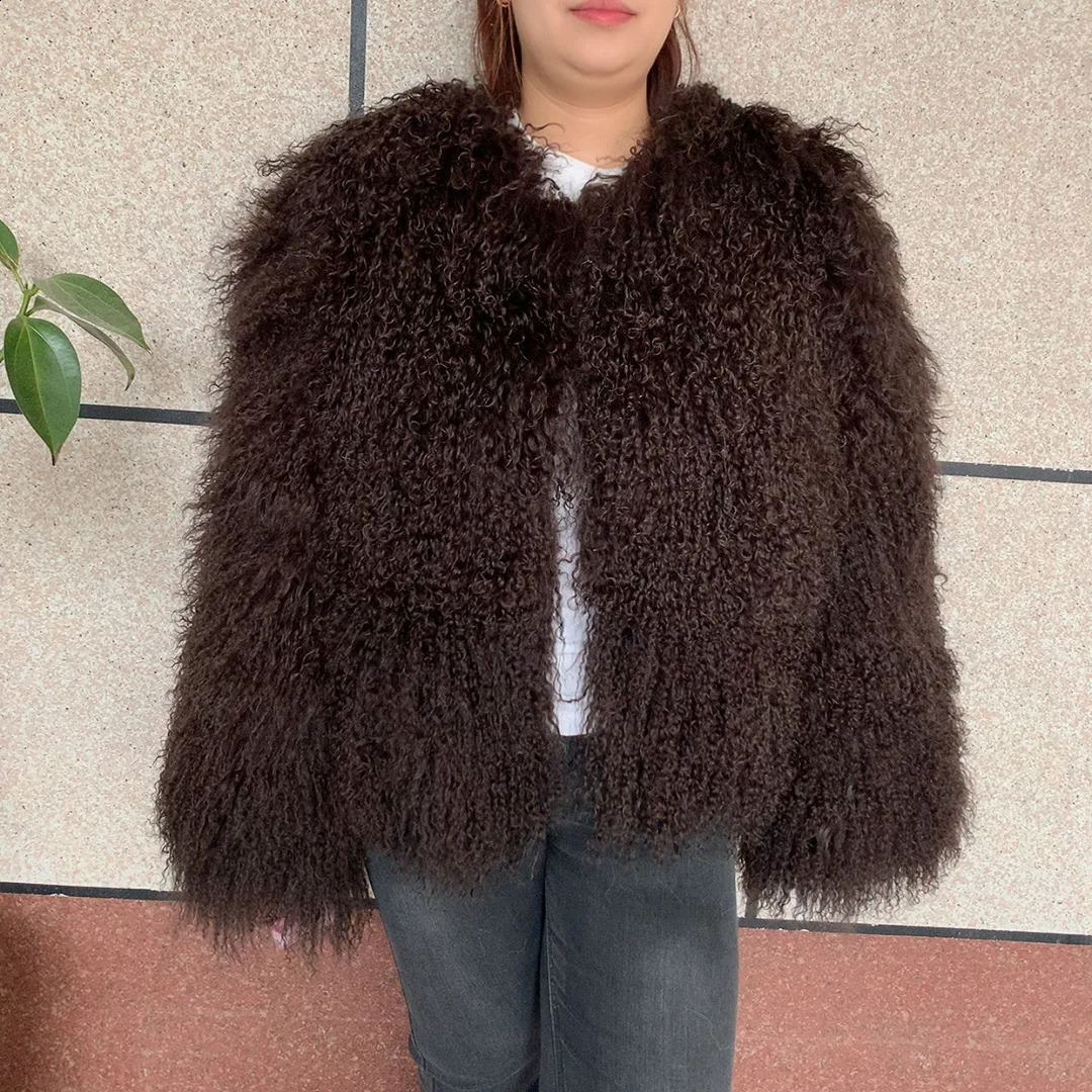 Womens real Mongolian sheepskin coat winter fashion trend curly fur 251014