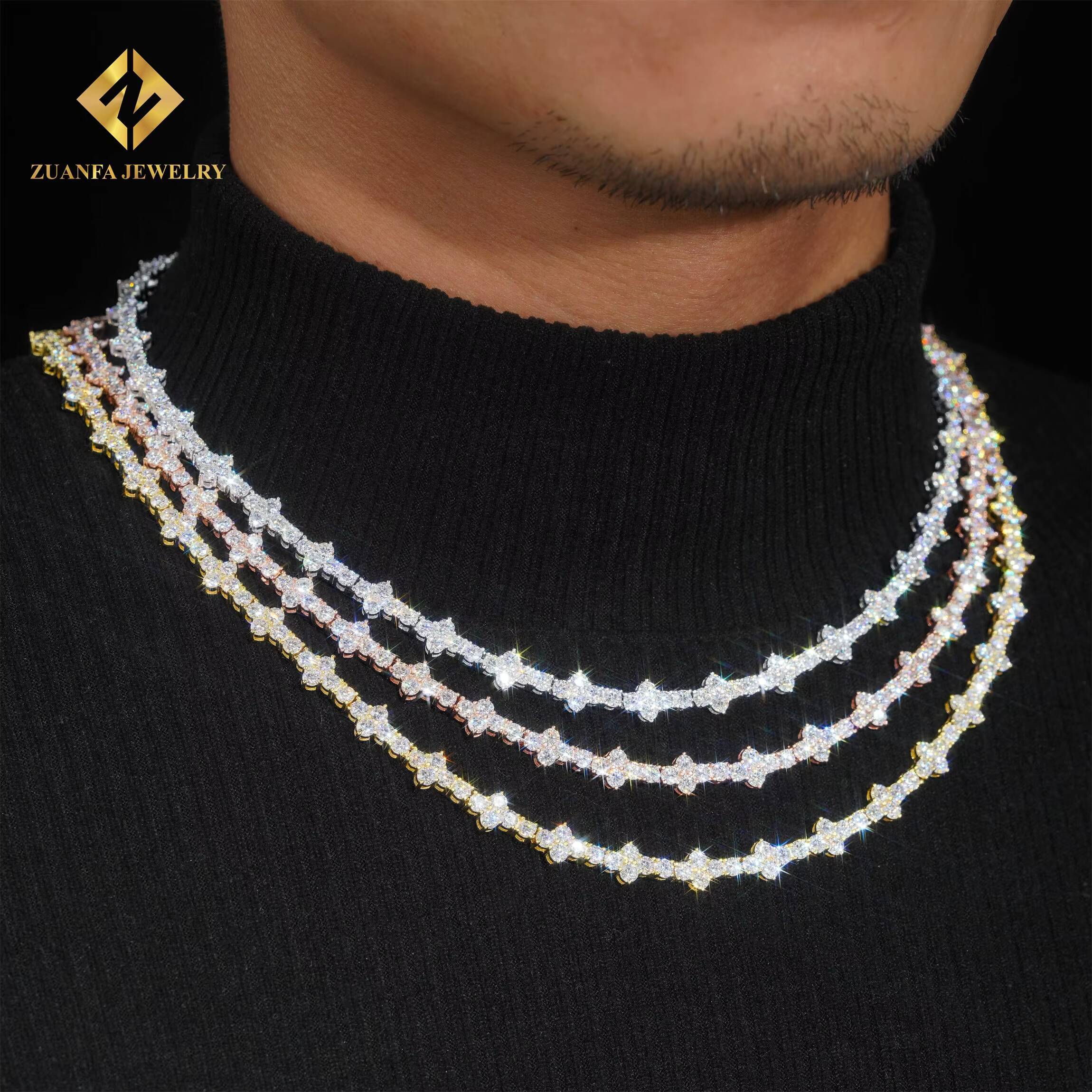 Best Selling Iced Out Hip Hop Style Jewelry Silver S925 3mm VVS1 Moissanite Diamond GRA Certificate Cluster Tennis Chain
