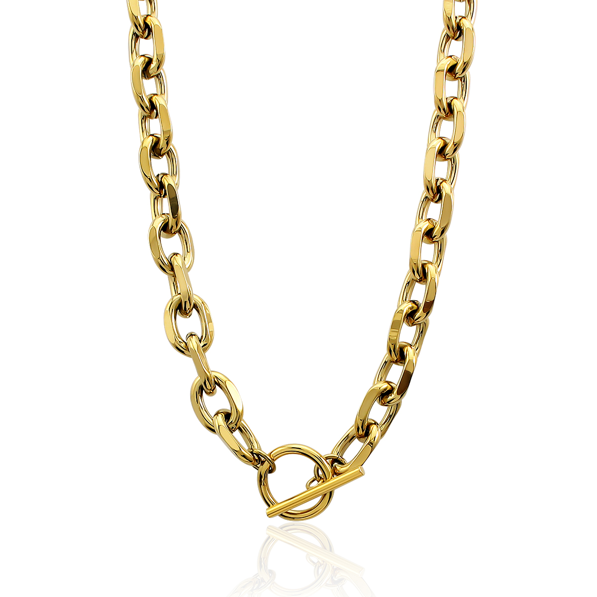 Vintage Women Jewelry Toggle Choker Necklace 18k Gold Plated Stainless Steel Thick Chunky Cuban Link Chain Necklace Women