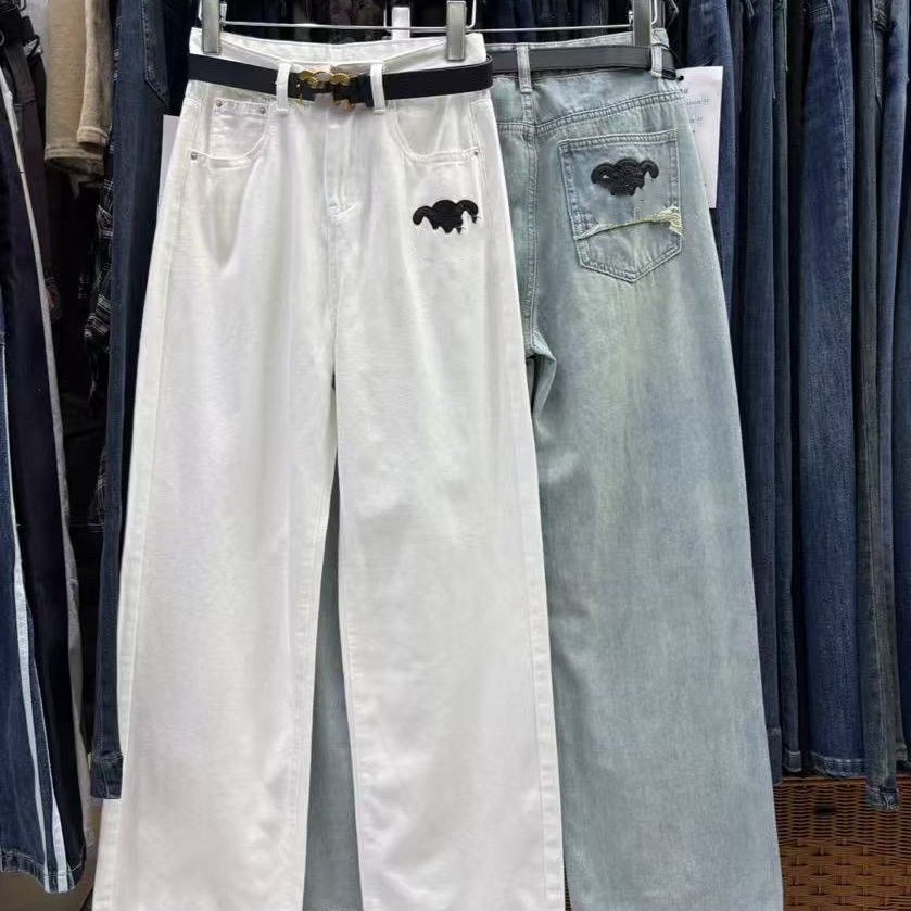 Women new high waist with belt logos letter embroidery designer denim jeans trousers autumn fashion pants SMLXL