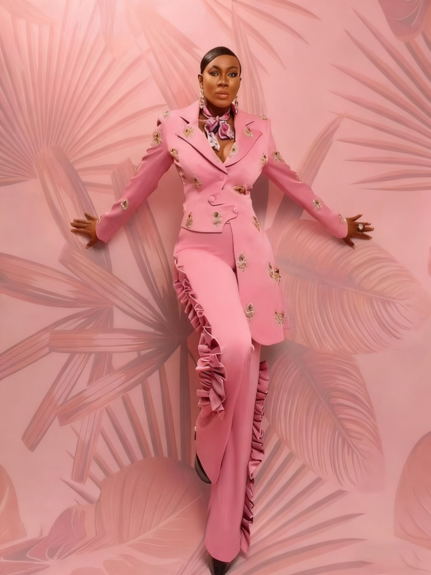 Fashion Women Suits 2 Pieces Office Ladies Work Appliques Jacket Blazer Ruffles Birthday Party Customized Outfits