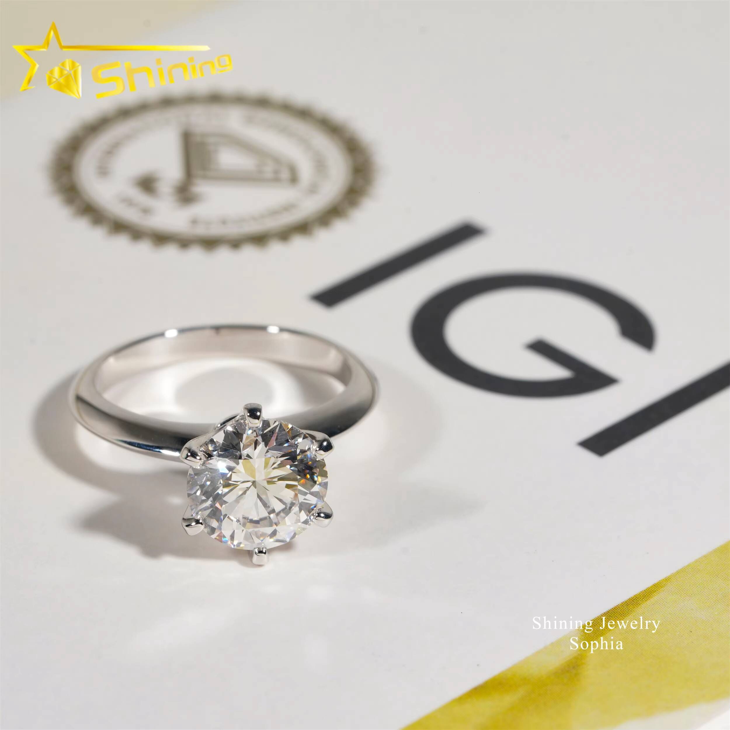 IGI Certificate 6 Prong Set Solitaire Design 14K Real Solid Gold 15carat Lab Grown Diamond Rings Women Engagement Ring