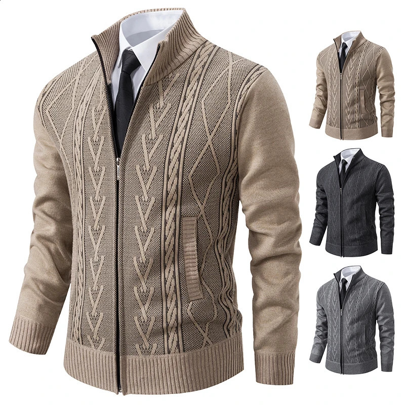 Smart Casual Knitted Sweater Coat Men Cashmere Padded Cardigan Business Cardigans Mens Zip Up Knit Sweatercoat 251017