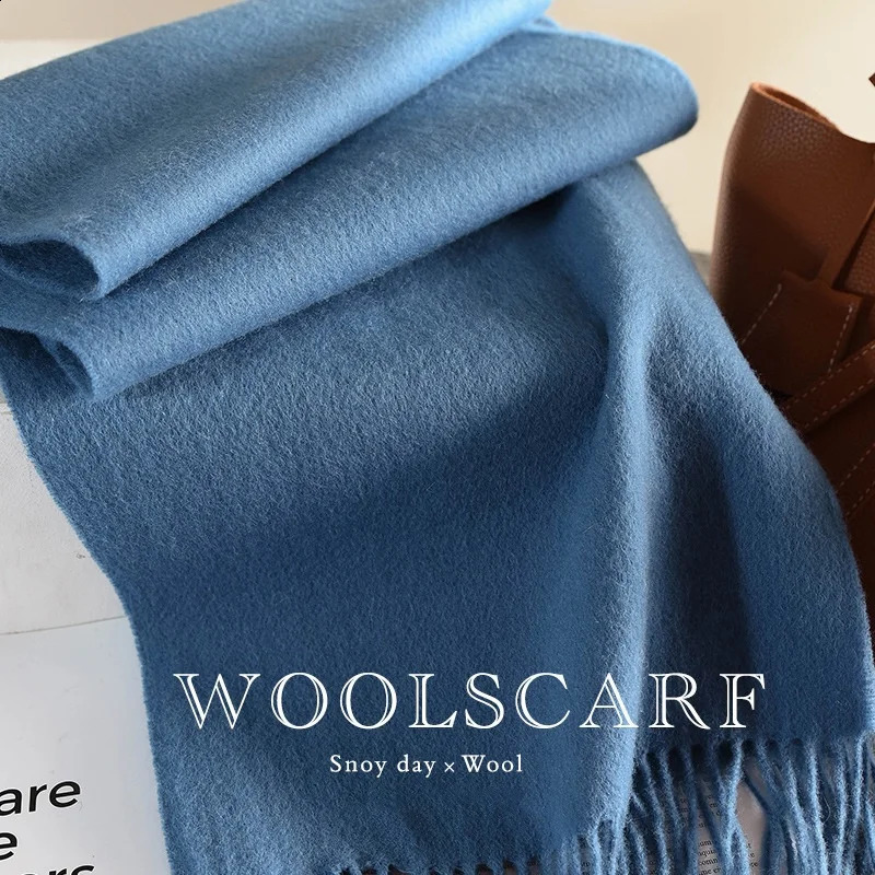 Knitted Scarf Women 100 Wool Winter Warm Scarves Bright Solid Color Thickened Shawl Soft Cashmere Pashmina Neck 2025 251027