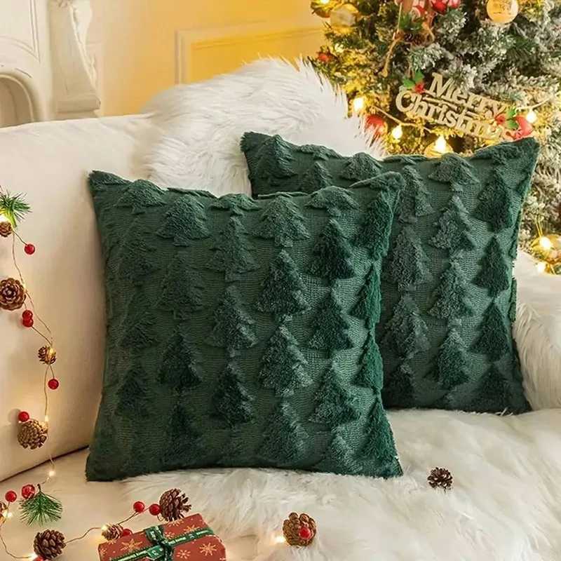 Pillow Case Christmas Cover 3D Plush Embroidery DoubleSided Tree Heart Design for Xmas Valentine Decor Holiday Cushion Case 45x45cm C251028