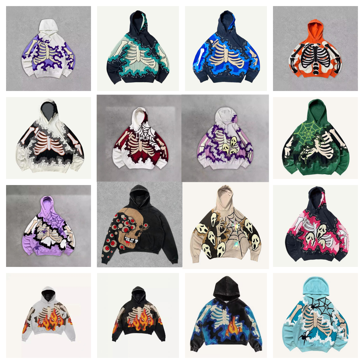Men's Hoodies Skull Skeleton Pattern Print Hip-hop Rap Street Harajuku Style 2025 Trend Spring And Autumn Sell Skull Hoodie Retro Men Women Print Hooded