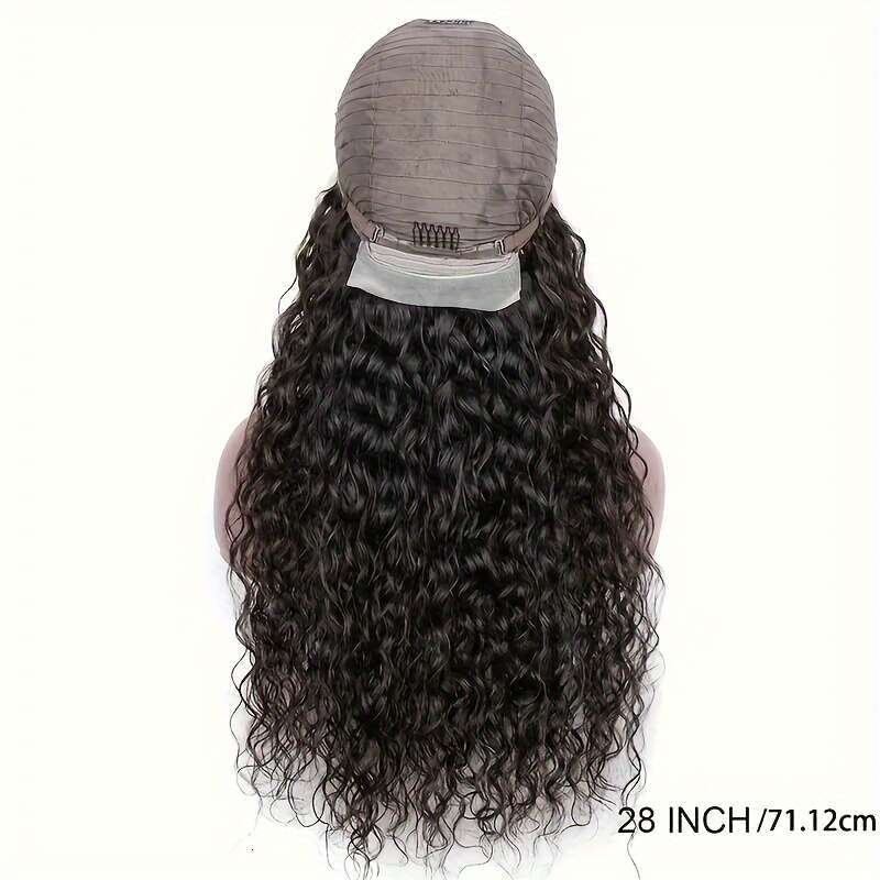 Women's 13X6 HD Transparent Frontal Pre-Plucked Density Water Wave Curly Human Hair Wig With Natural Looking Hairline, Wet Wavy Texture, Breathab