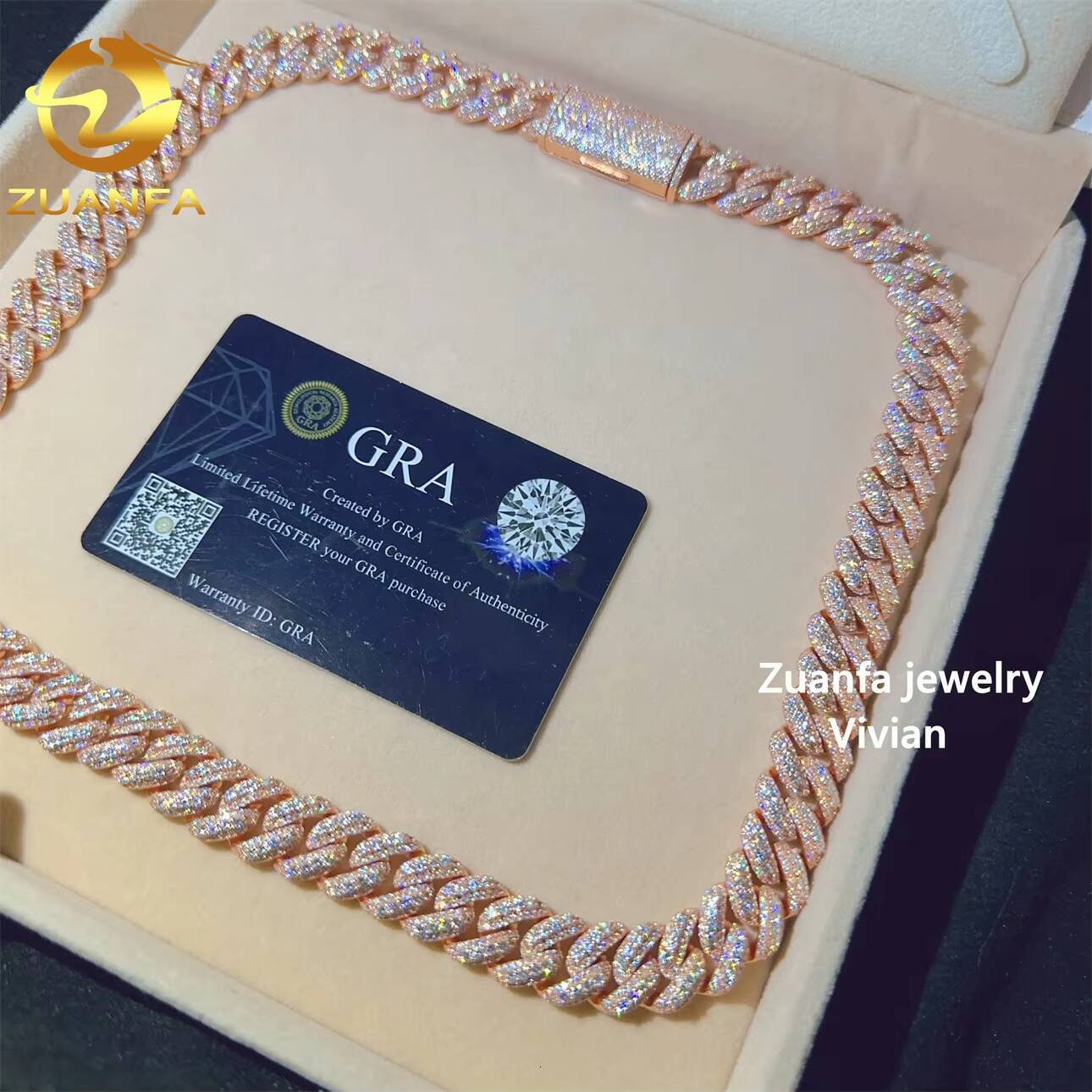 Pass Diamond Tester VVS Moissanite Diamond 13MM Moissanite Necklace Sterling Silver 925 Hip Hop Miami Cuban Link Chain Necklace