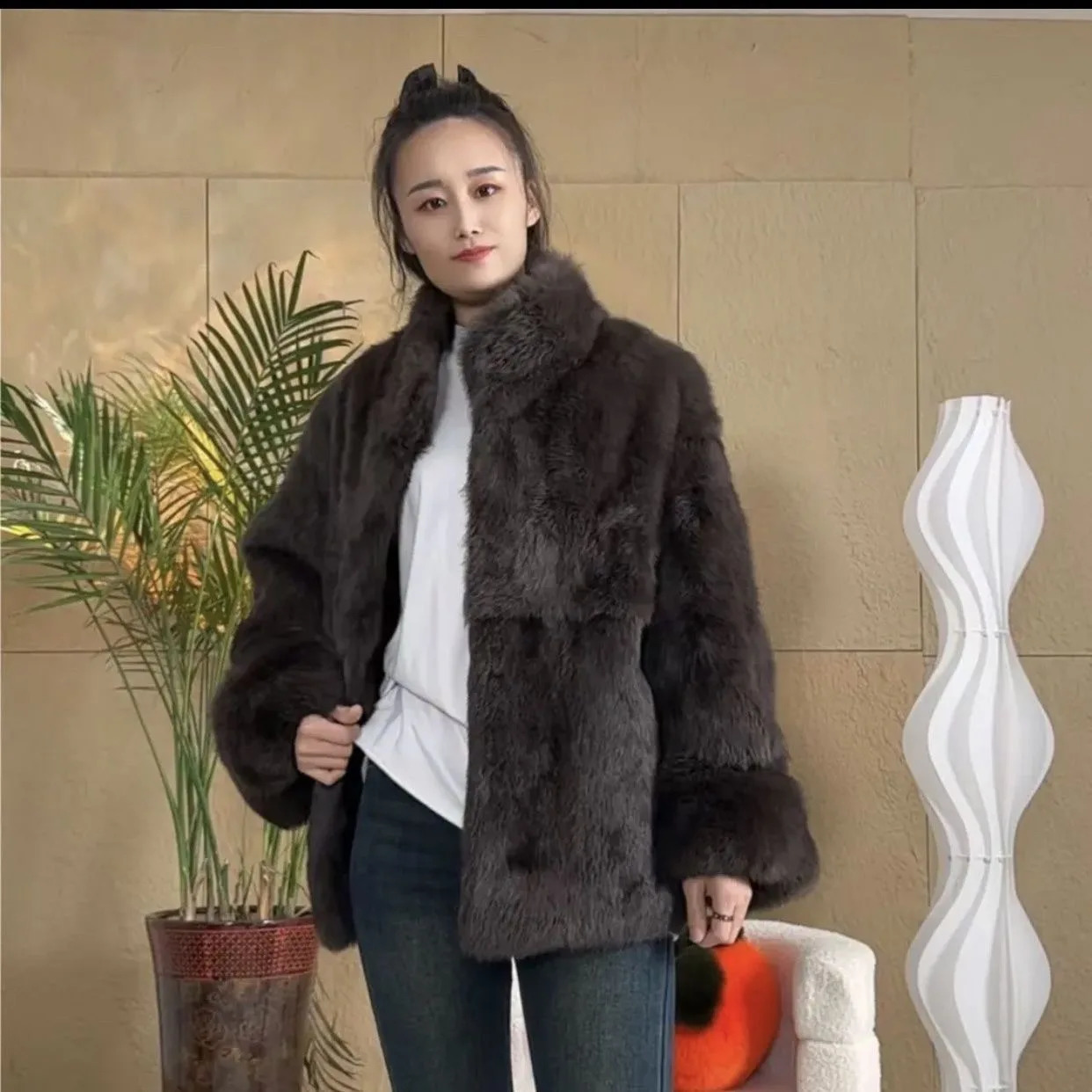 Fancy Rani Fur Coat Women Natural Rabbit Winter Jacket Leather And Fur Womens Long Clothing Female Outerwears With 2025 251027