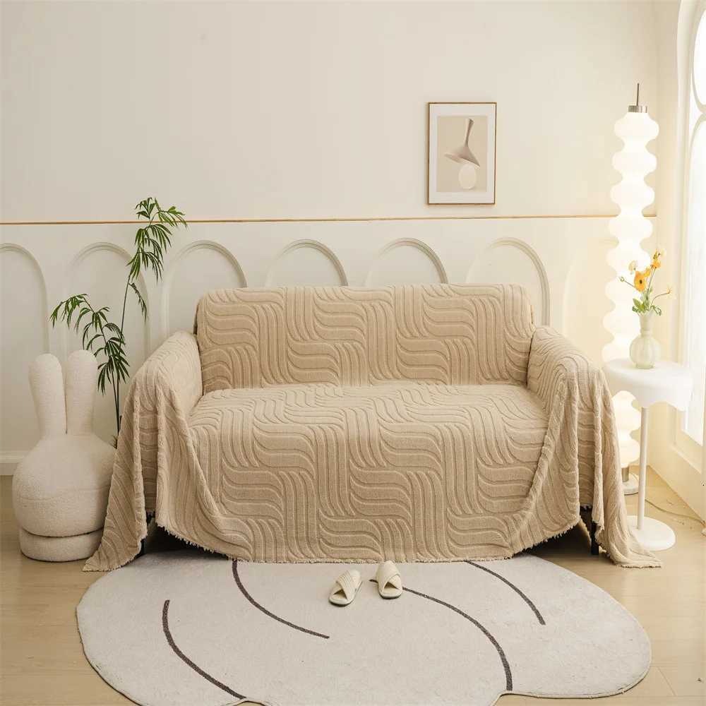 Plush Sofa Cover Autumn Winter Full Coverage Wraparound Sofa Sheet Cover Protector Simple Design C251028
