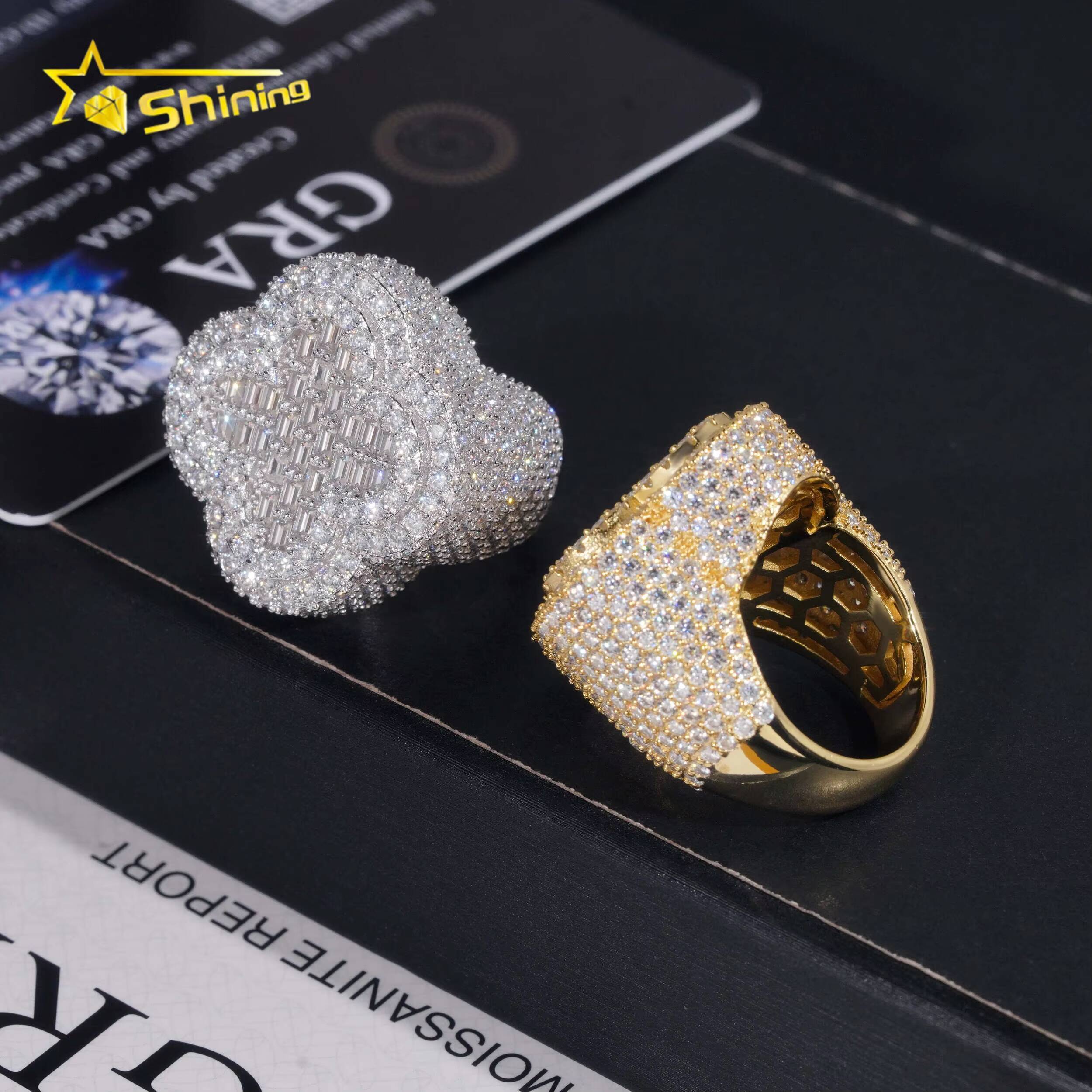 New GRA Certificate 925 Sterling Silver Gold Plated Fine Jewelry Iced Out VVS Diamond Cross Moissanite Hip Hop Ring Men Ring