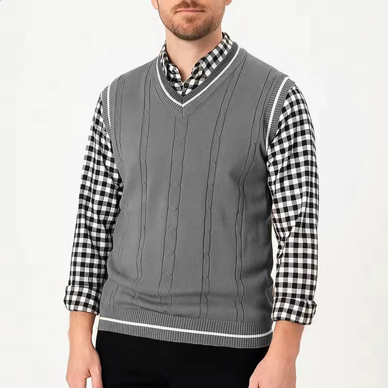 Mens Sleeveless Sweater Vest Lightweight VNeck Pullover Casual Classic Knitted Waistcoat Business Tank Tops 251016