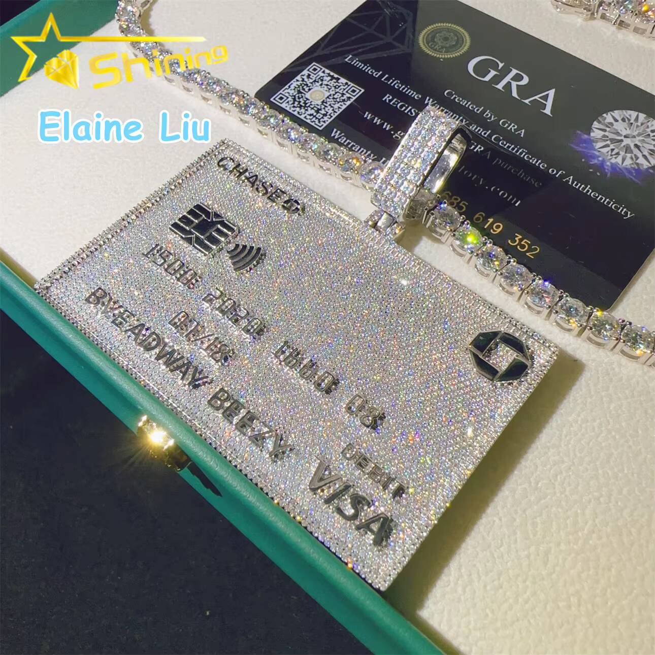 GRA Certificated Hip Hop Jewelry Moissanite Diamond Pendant D Color VVS Moissanite Diamond Rapper Pendant