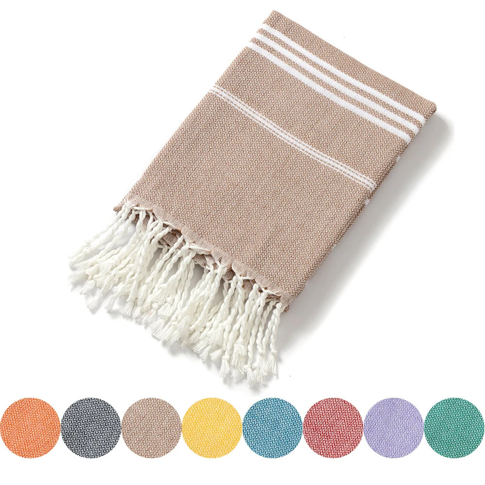 Cotton Striped Turkish Sports Bath Towel with Tassels Travel Gym Camping Sauna Beach Pool Blanket Absorbent Easy Care 251028