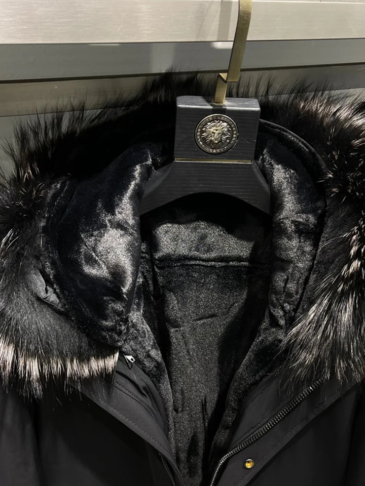 Winter Men Thick Warm White Duck Down Jacket Fox Fur Collar Fur Lining Overcoat Windproof Loose Fit Business Man Work Jacket 251023