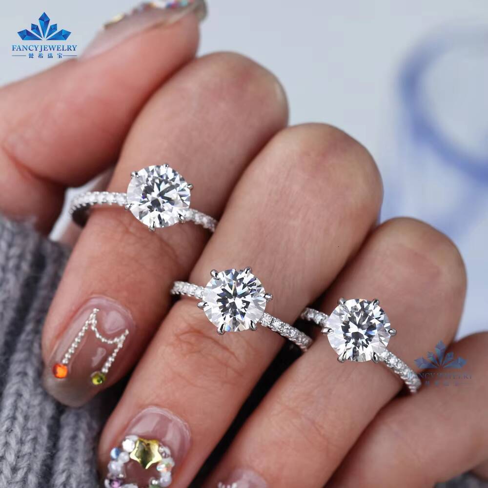 S925 Silver Fine Jewelry Wedding Ring 2ct 8mm D Color White Moissanite Diamond Sterling Silver 925 Jewellery for Women