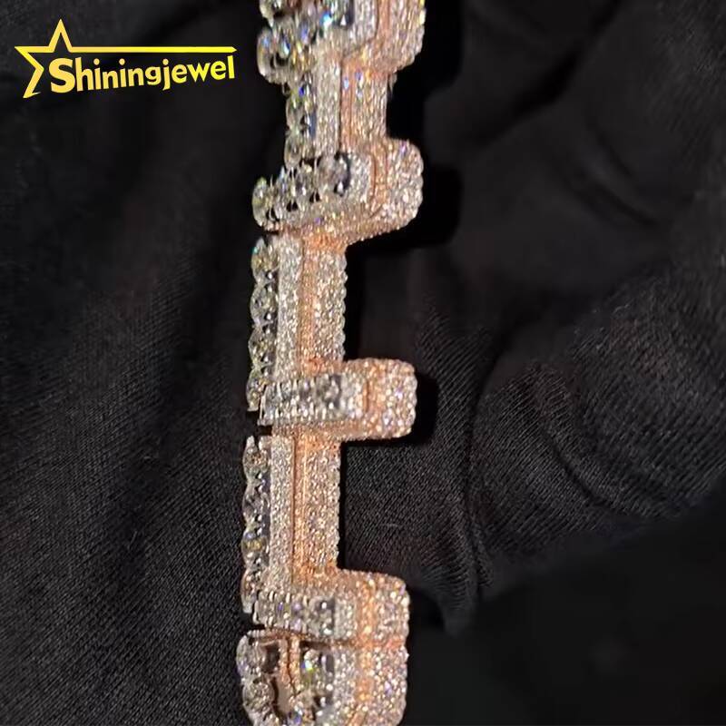 Custom Luxury Iced Out Letter Mosaic Hip Hop Men 925 Sterling Silver Gold Plated Moissanite Name Pendant