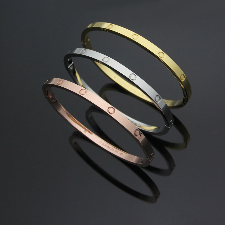 Classic Small large Luxury designer thin 4mm bangle 316L stainless steel 18K silver gold rose bracelet & bangles boy men women girl 15cm 16cm 17cm 18cm 19cm