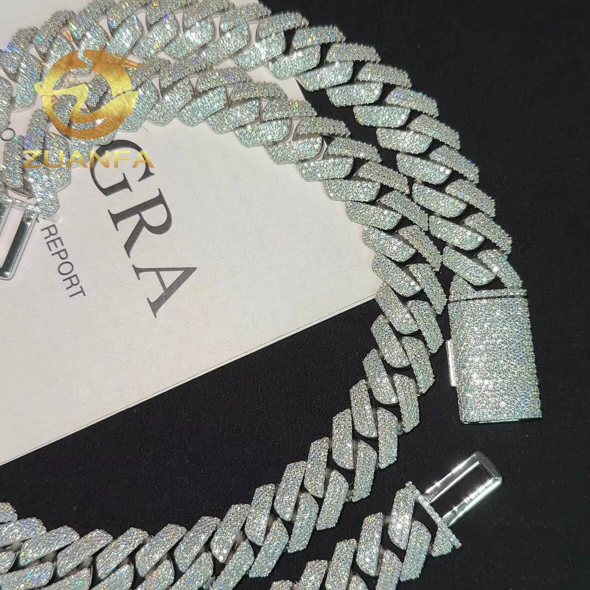 Instock Hip Hop Jewelry 15MM 3 Rows Moissanite Diamond Cuban Link Chain 925 Silver Iced Out Cuban Link Bracelet GRA Certificate