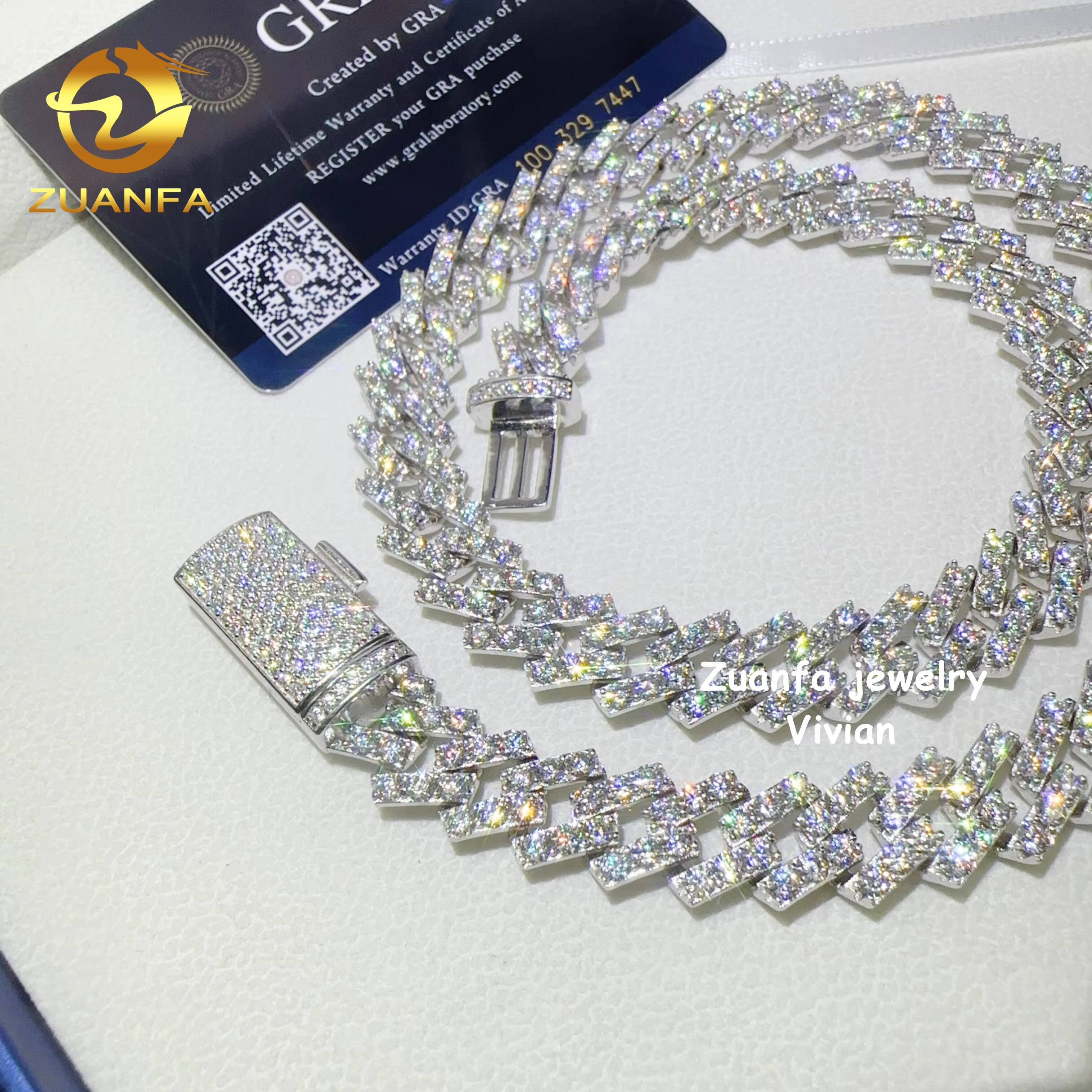 126mm Iced Out Hip Hop D Color VVS Moissanite Diamond Sterling Silver 925 Cuban Link Chain Necklace
