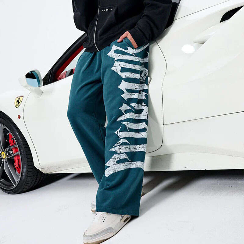 Trendy American Style Wide-Leg Unisex Sweatpants with Personalized Letter Print Straight-Leg Casual Long Pants
