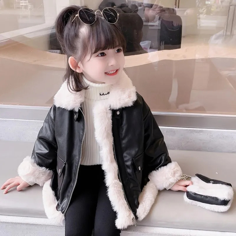 Girls Coat Jacket CottonOutwear Overcoat 2025 PU Warm Thicken Plus Velvet Winter Autumn Teenager Childrens Clothing 251027