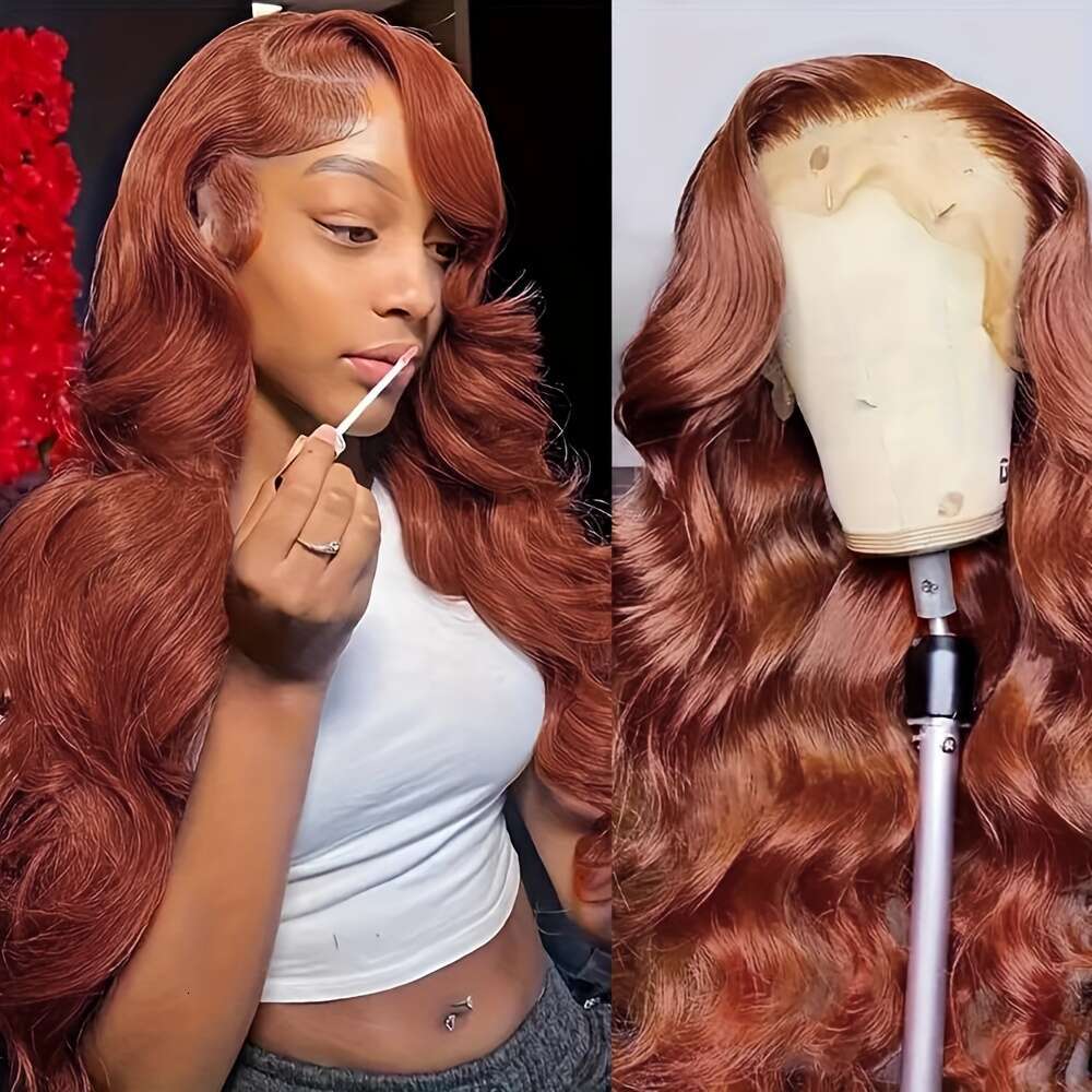 350 Ginger Body Wave Brazilian Human Wig - 13X4 Transparent Lace Front With Pre-Plucked Hairline Base 100% Remy Hair 180% Density Voluminous Waves Nat