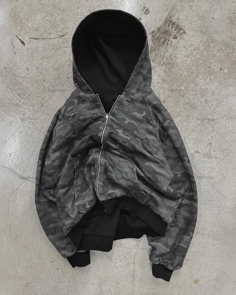 American Retro Harajuku Camouflage Zipper Hoodie Women Hiphop Trendy Streetwear Gothic Punk Casual Oversized Sweatshirt Men 251027