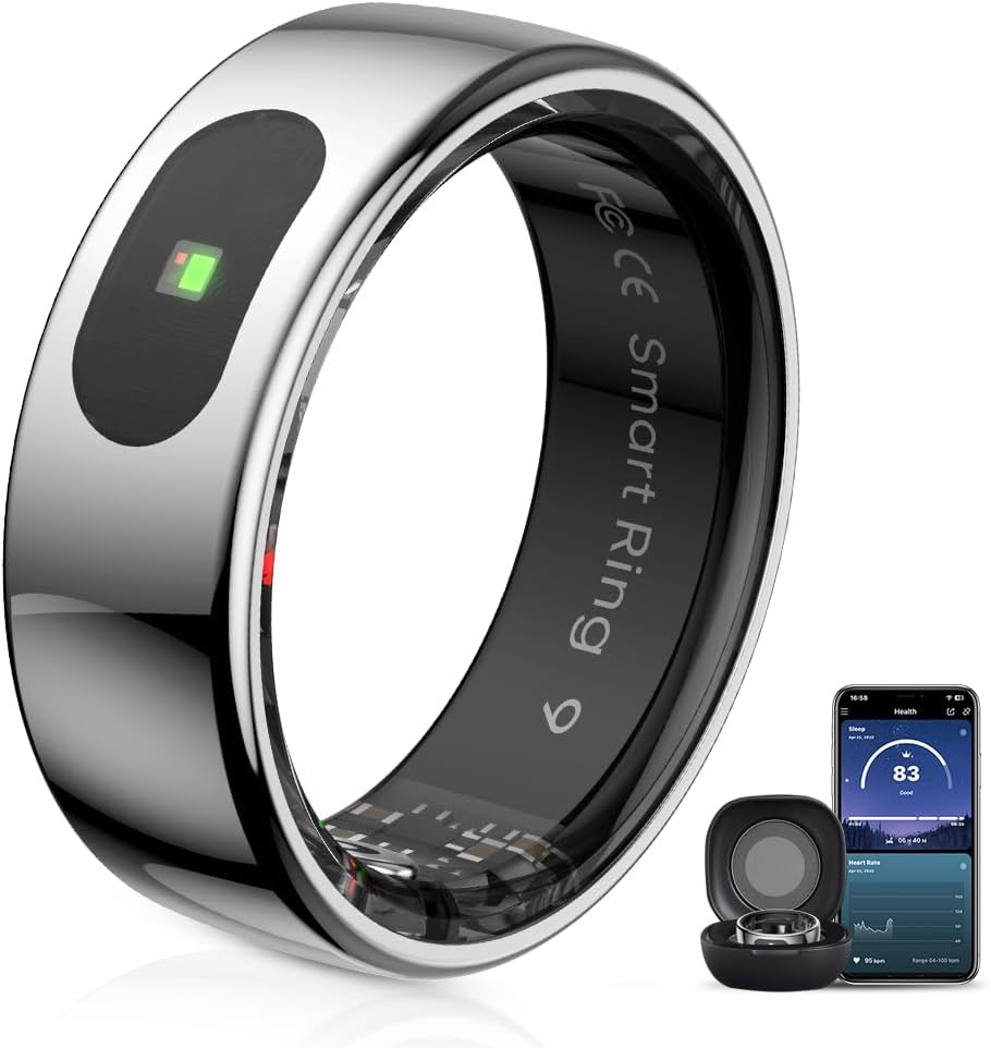 R8 LED Touch Smart Ring for Women Men- Fitness Tracker with Heart Rate, Blood Oxygen, Sleep Tracker, Step Counter, 5ATM Waterproof, Touch Control Music/Video