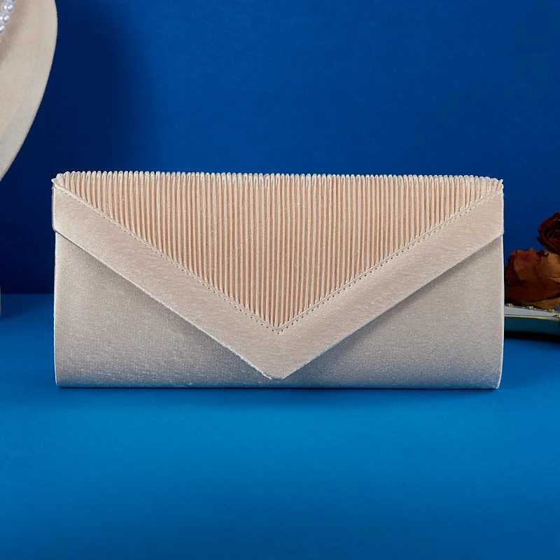 Satin Pleated Envelope Evening Bag Wedding Clutch Cross Rhinestone Wedding Dress Purse with Golden Chain for Red Carpet Bridal H251027