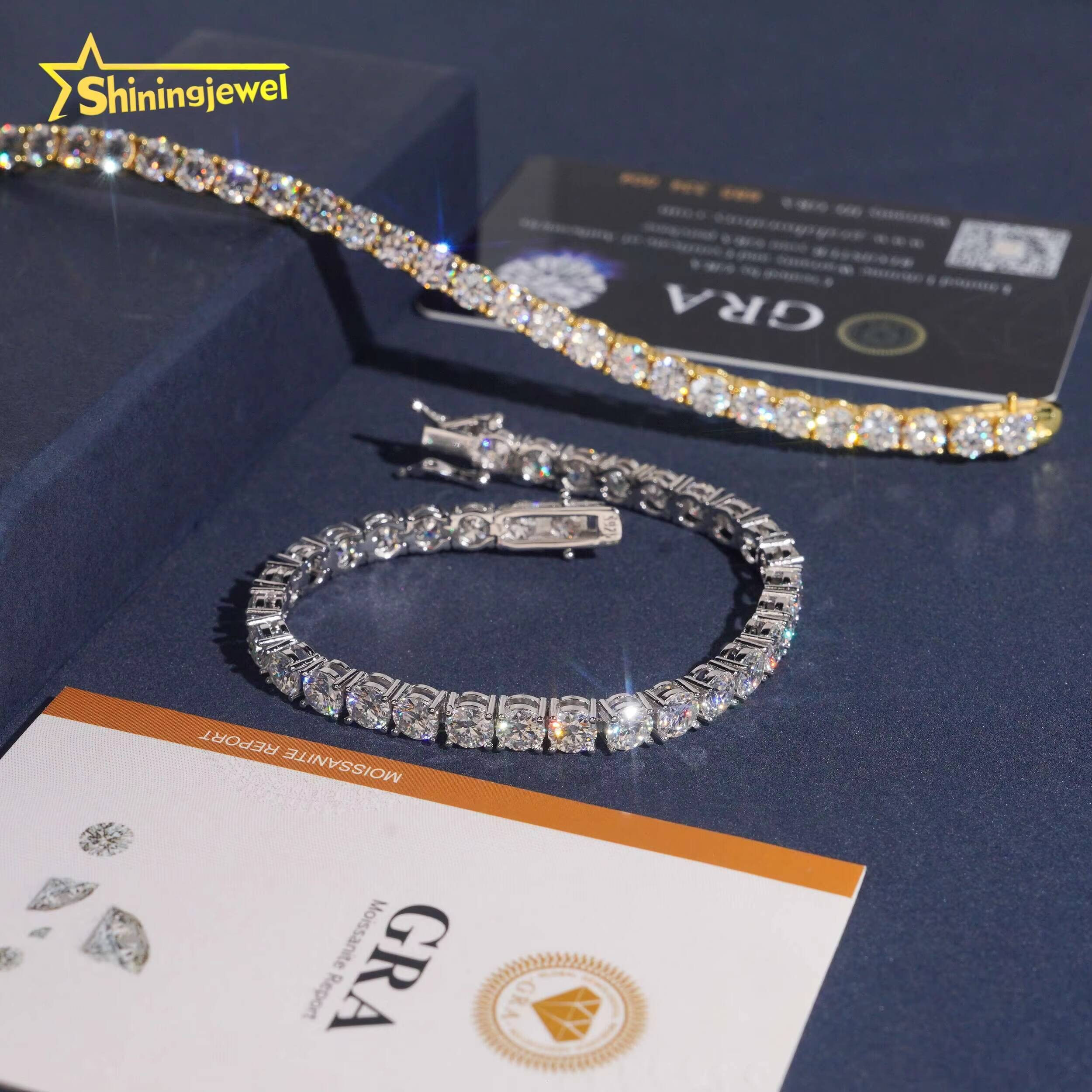 USA Local Stock 5mm D VVS Moissanite Bracelet Iced Out Diamond Hip Hop Men Jewelry 925 Silver Gold Tennis Chain Bracelet