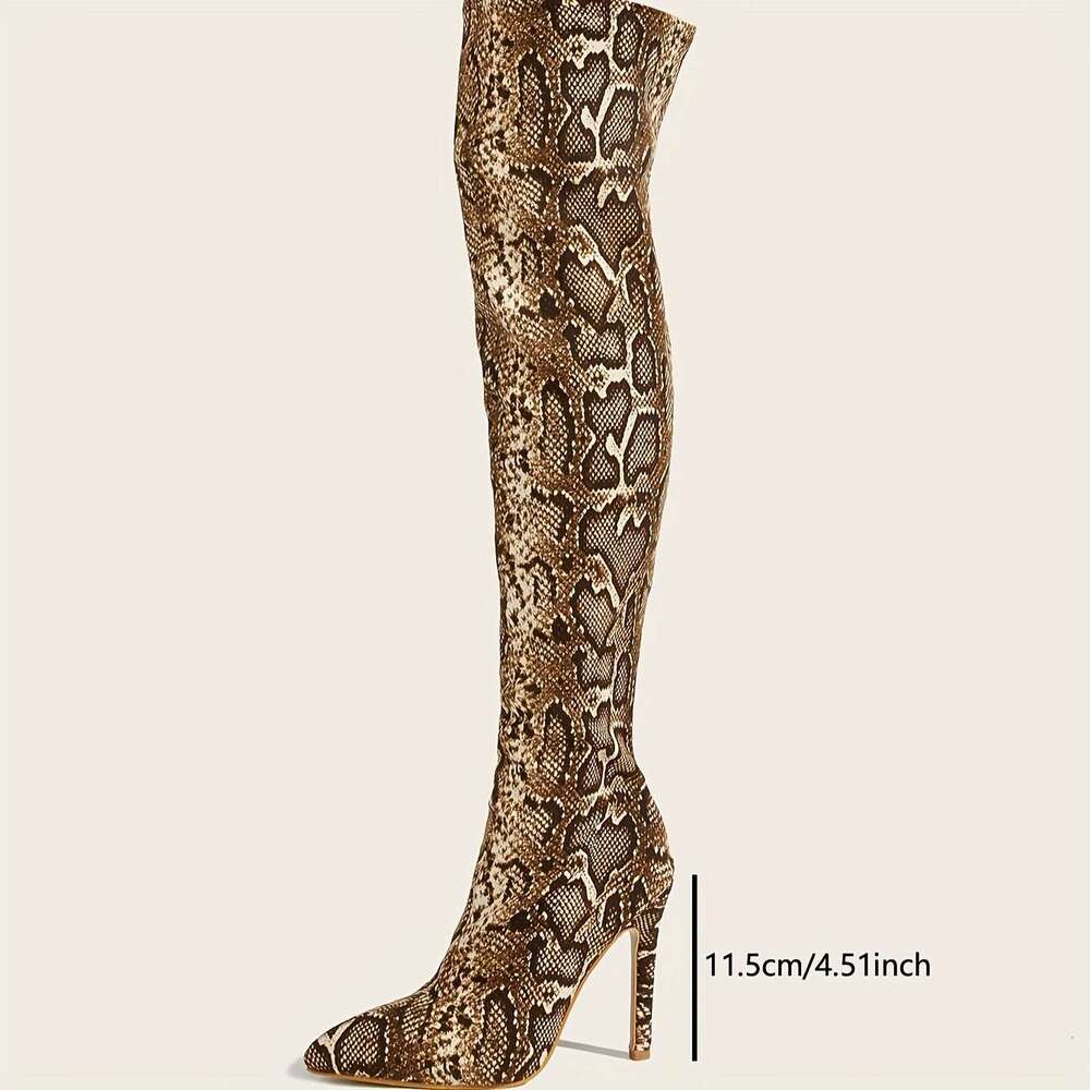 Women's Sexy Snake Light Beige - Pointed Toe Stiletto High Heel, All-Season All-Terrain Thin Heel With Fabric Upper & Rubber Sole, Elegant Dress 