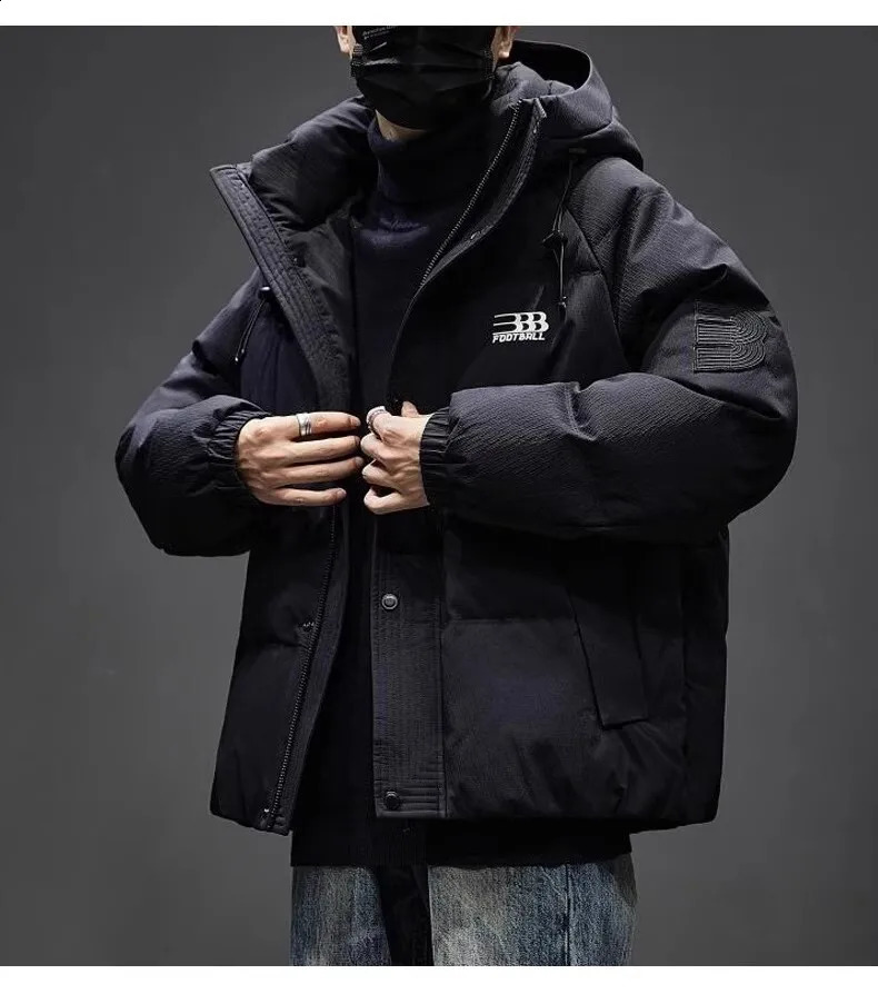 Mens Winter Thick Hooded Duck Down Puffer Jacket Outdoor Oversized Loose Fit Casual Warm Sport Coat With Drop Shoulder Sleeves 251027