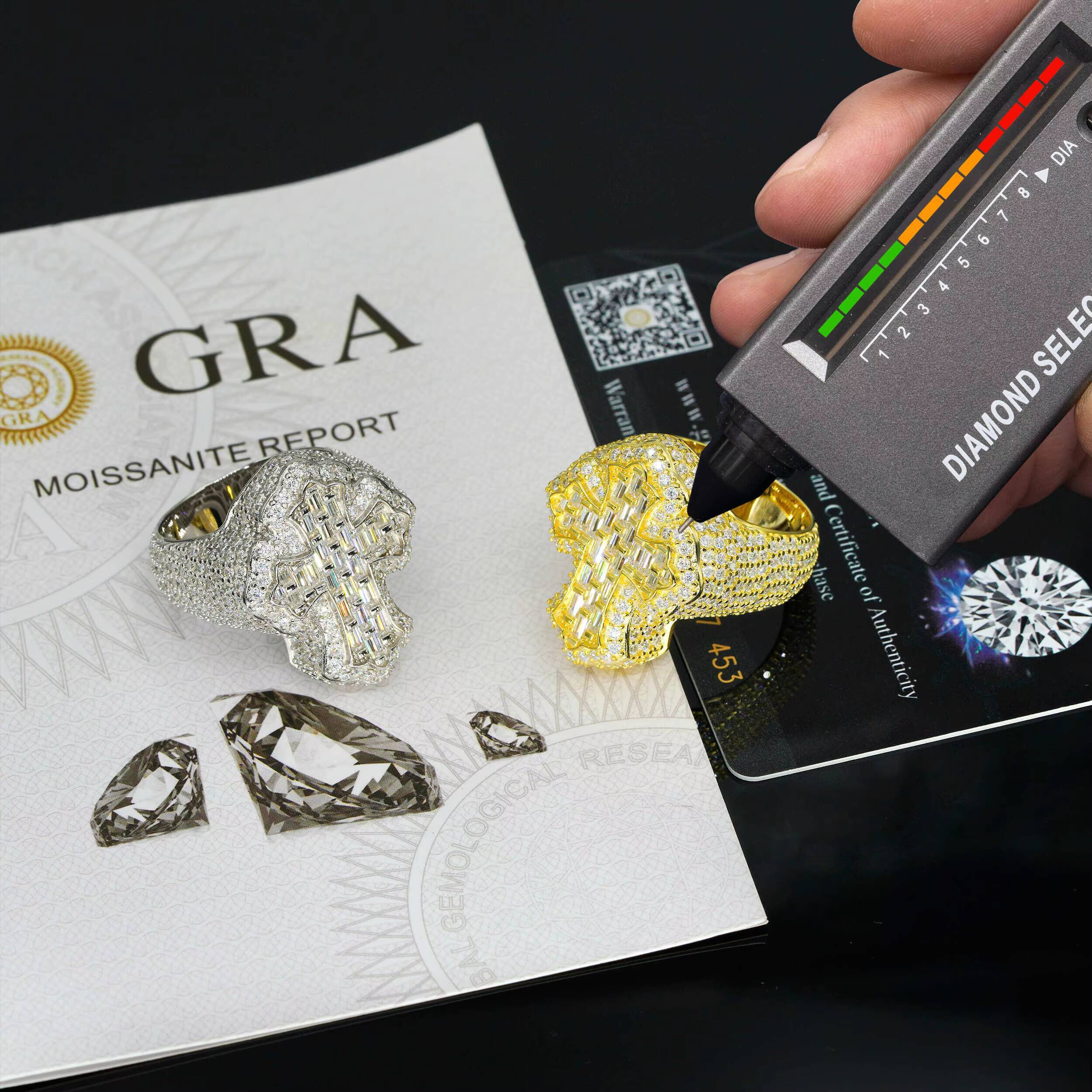 Fashion Jewelry Rings 14k Gold Plated S925 Lab Grown Diamond Engagement Ring for Men Vvs Moissanite Diamond Hip Hop Cross Ring