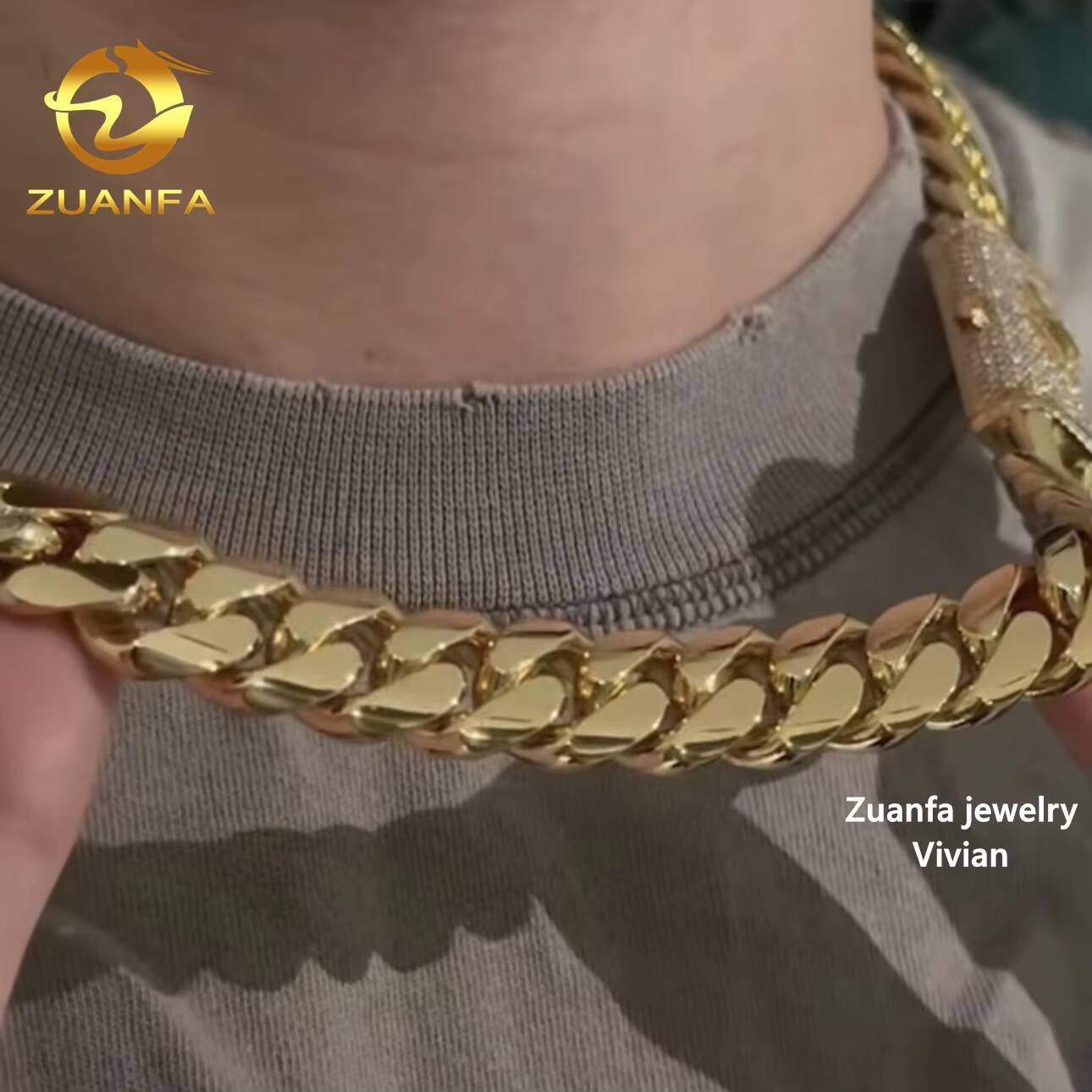 16MM Moissanite Necklace VVS Moissanite Diamond Sterling Silver 925 VVS Moissanite Hip Hop Cuban Chain Cuban Link Necklace